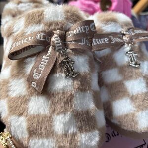 Juicy Couture Brown and White Faux Fur Slippers